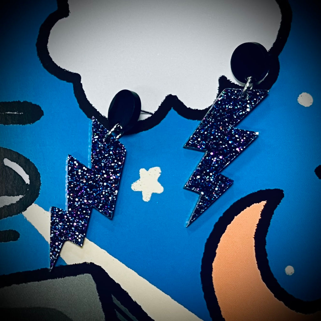 Static Shock Lightning Earrings - Black Storm