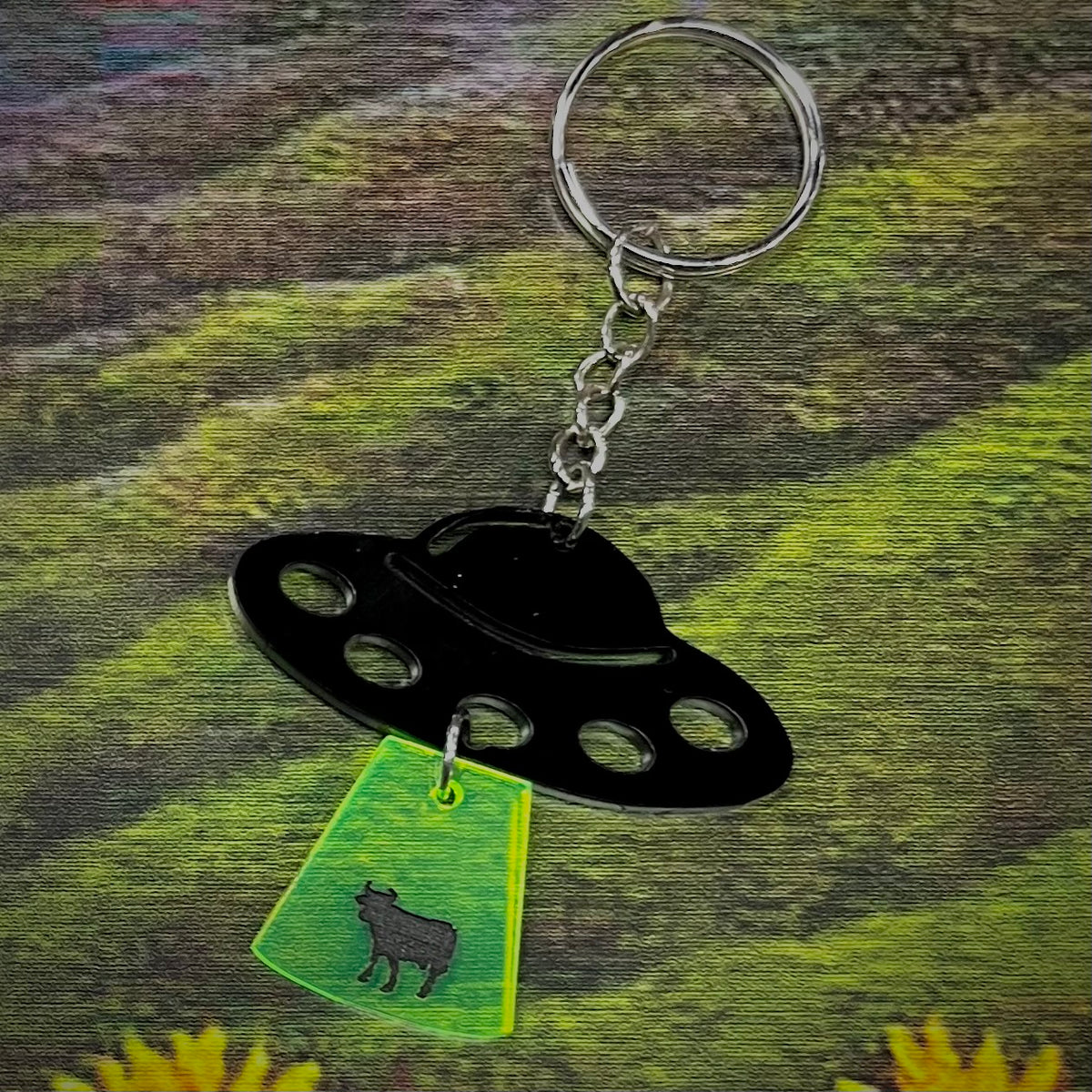 Moo-tilation of the Sixth Kind UFO Alien Keyring