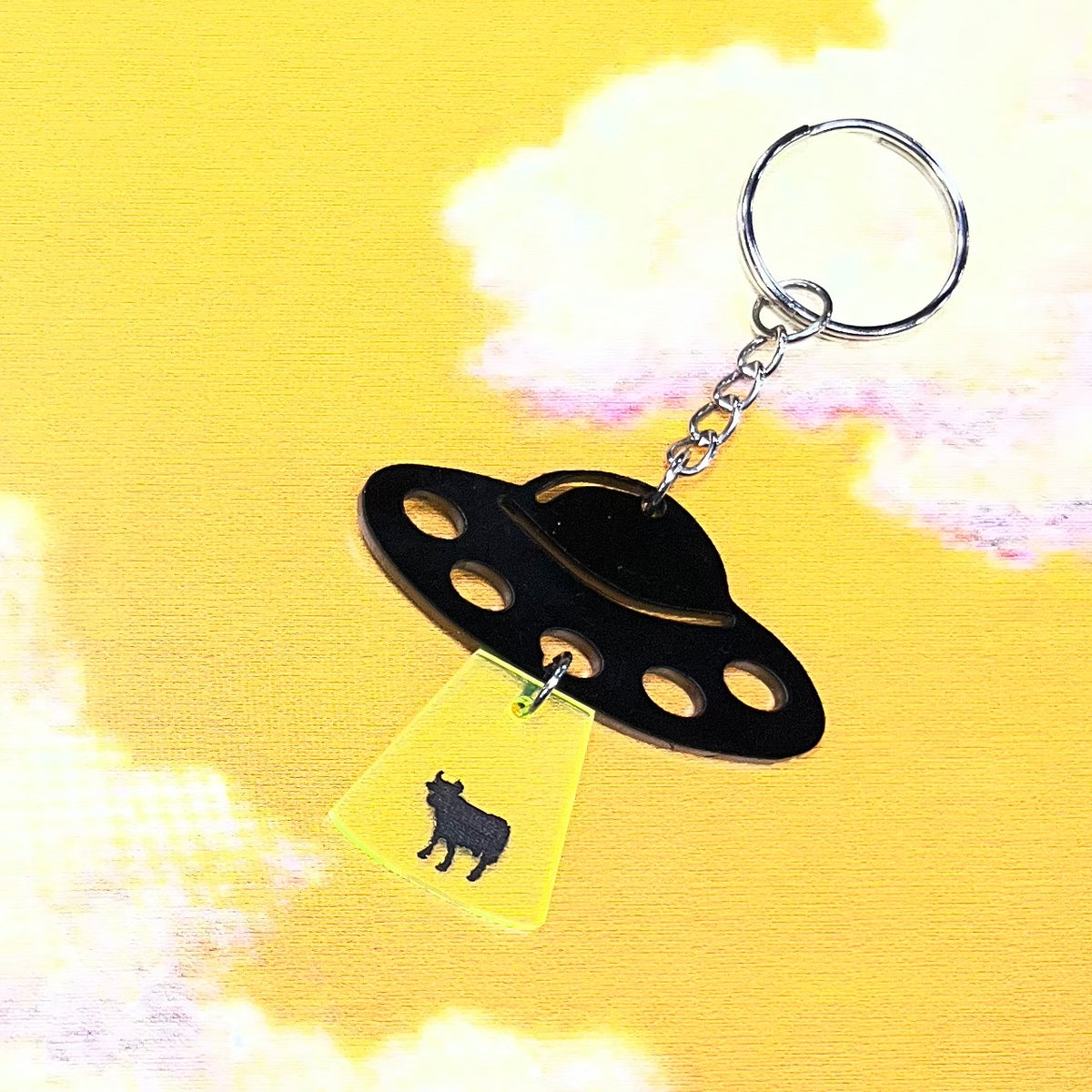 Moo-tilation of the Sixth Kind UFO Alien Keyring