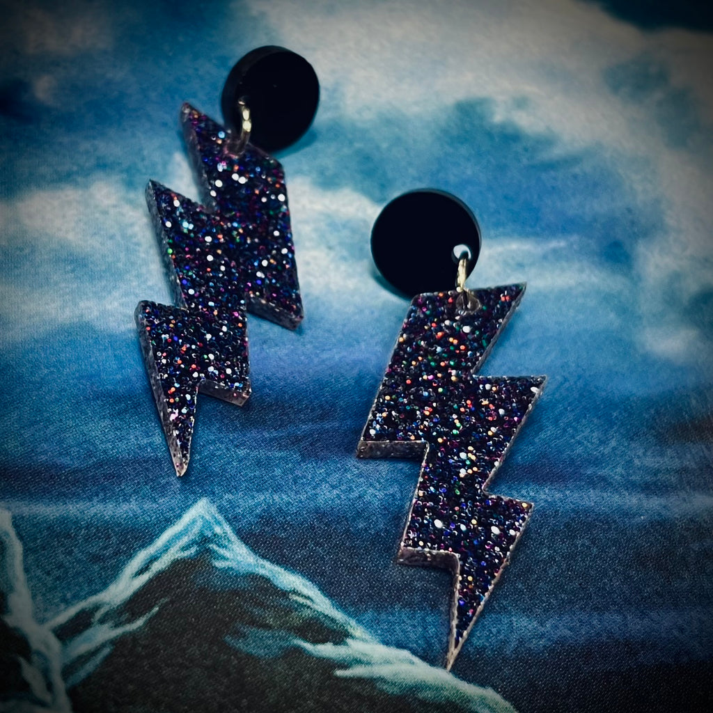 Static Shock Lightning Earrings - Black Storm