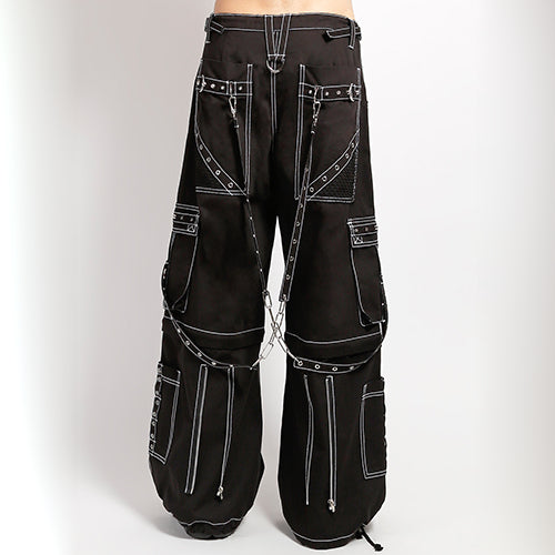 Black Tripp NYC pants with contrast silver stitching and strap detailing