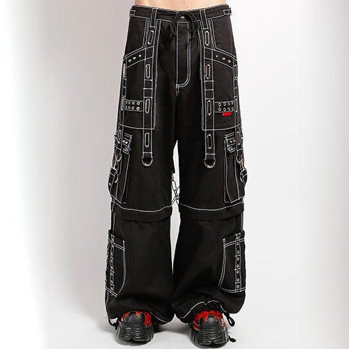 Black Tripp NYC pants with contrast silver stitching and strap detailing
