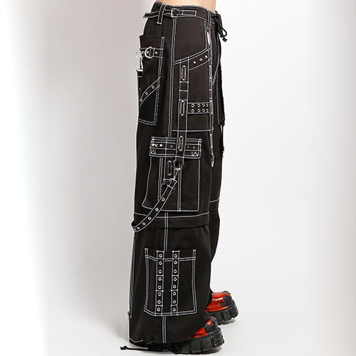 Black Tripp NYC pants with contrast silver stitching and strap detailing