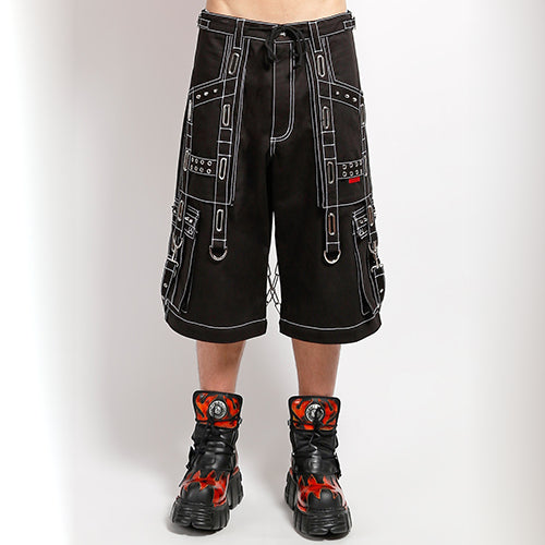 Black Tripp NYC pants with contrast silver stitching and strap detailing