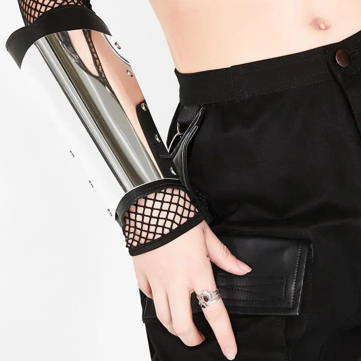 Metal Plate Plain Gauntlet worn with fishnet sleeve