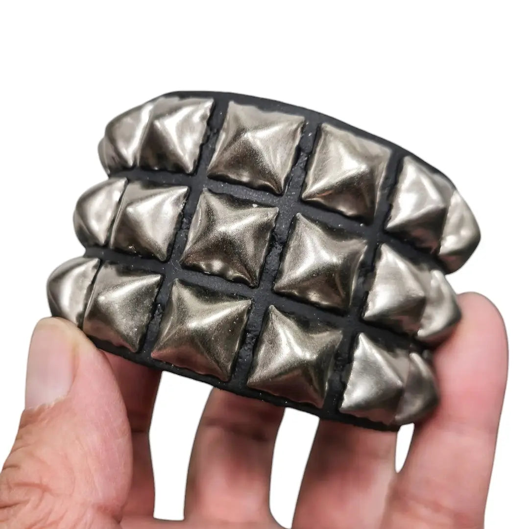 Antique Silver Pyramid Snap Bracelet, three row full width variant
