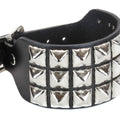 Three Row Pyramid Buckle Bracelet, chrome pyramids on black leather