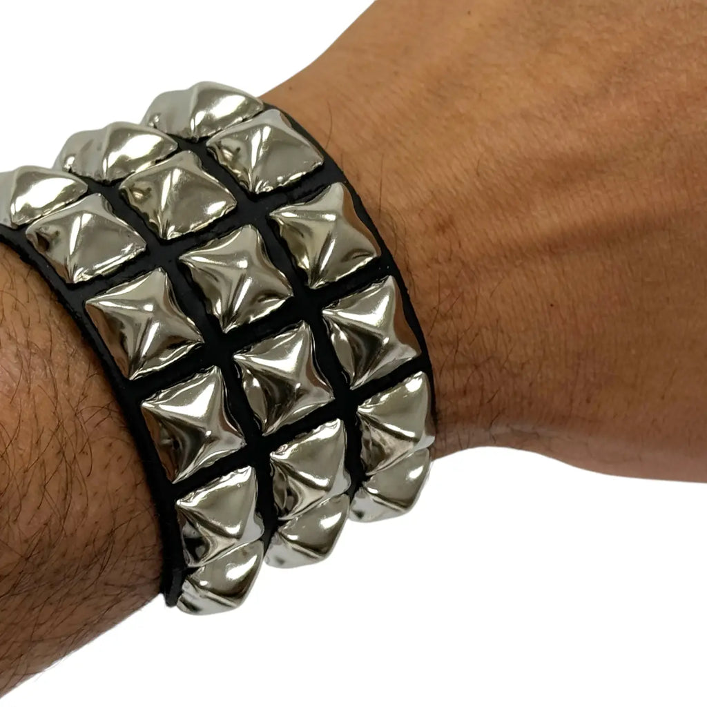 Three Row Pyramid Buckle Bracelet, wrist worn view