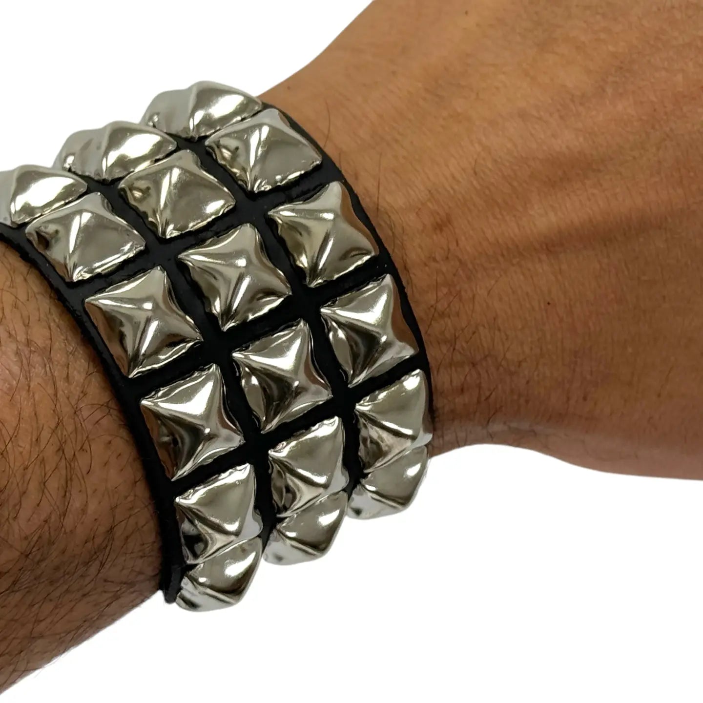 Three Row Pyramid Buckle Bracelet, wrist worn view