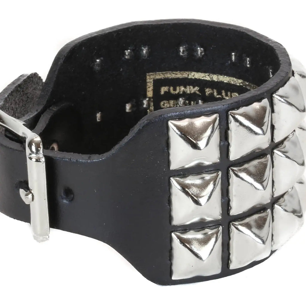 Three Row Pyramid Buckle Bracelet, interior with Funk Plus branding