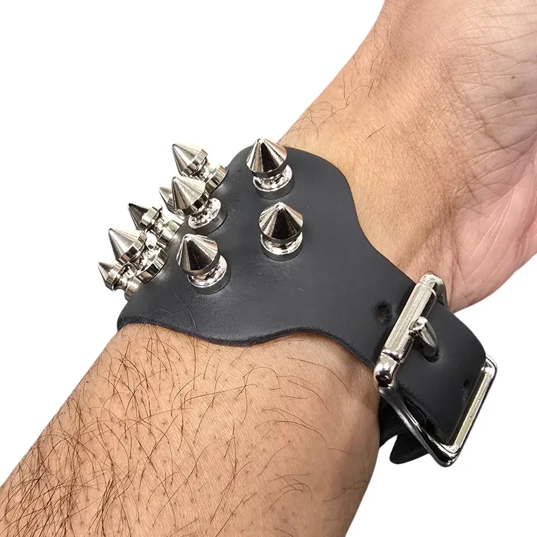 Three Row Tree Spike Buckle Bracelet, worn on wrist