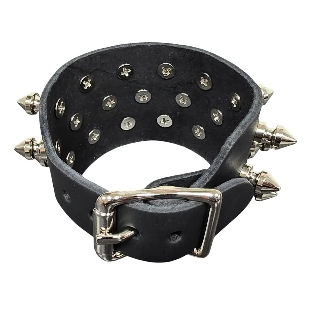 Three Row Tree Spike Buckle Bracelet, interior view showing rivet backs