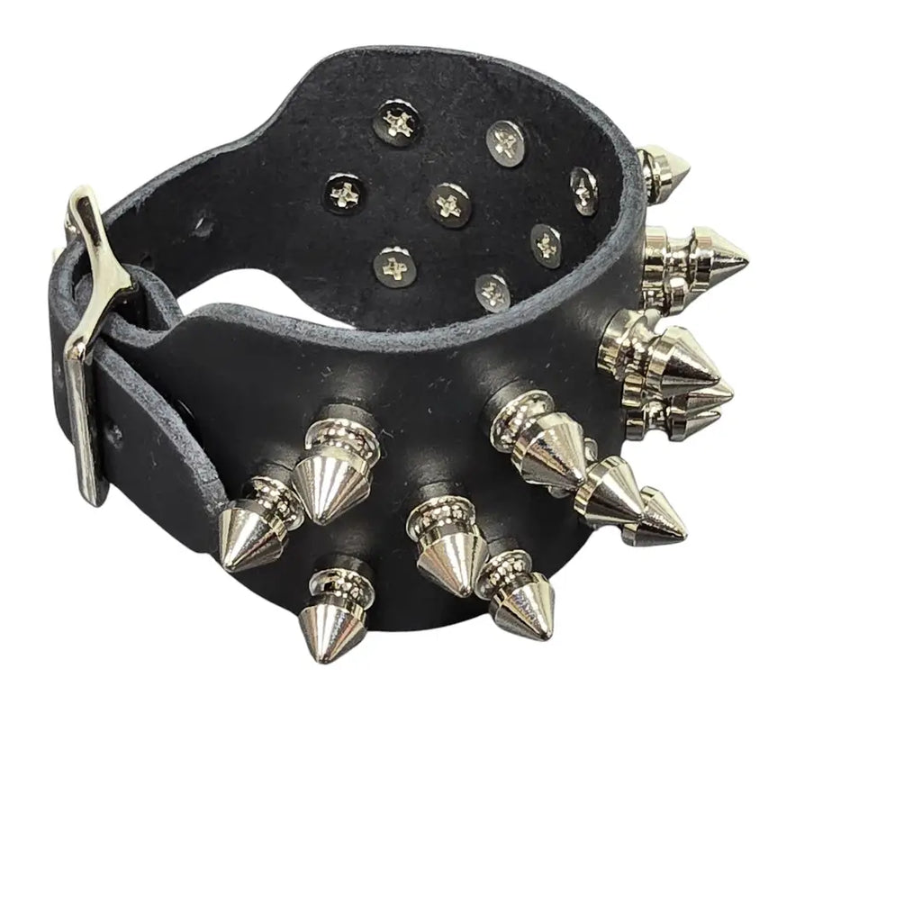 Three Row Tree Spike Buckle Bracelet, three-quarter angle