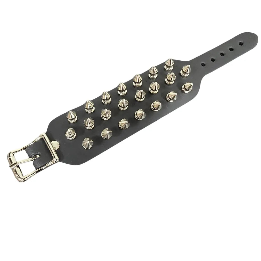 Three Row Tree Spike Buckle Bracelet, flat laid full length