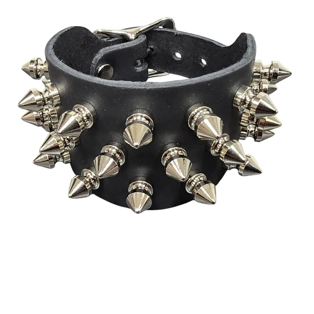 Three Row Tree Spike Buckle Bracelet, front detail close-up