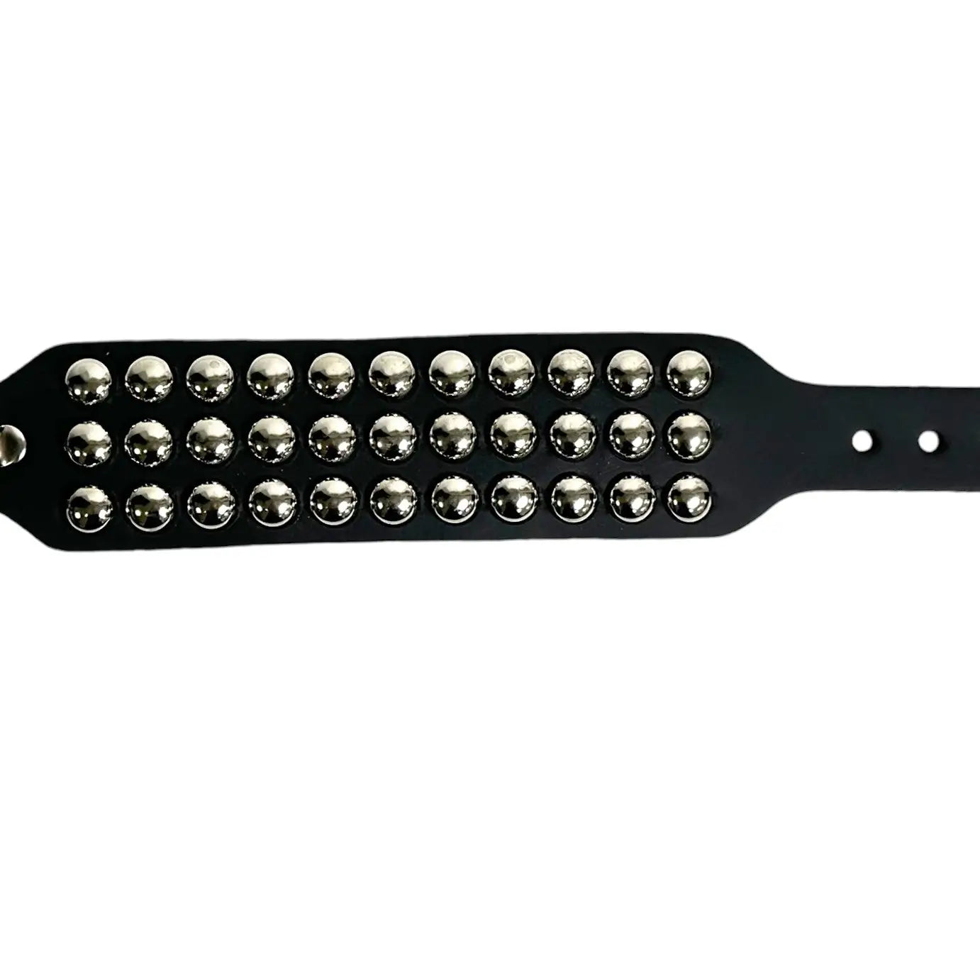 Three Row Round Studded Buckle Cuff, flat view showing three rows of chrome dome studs