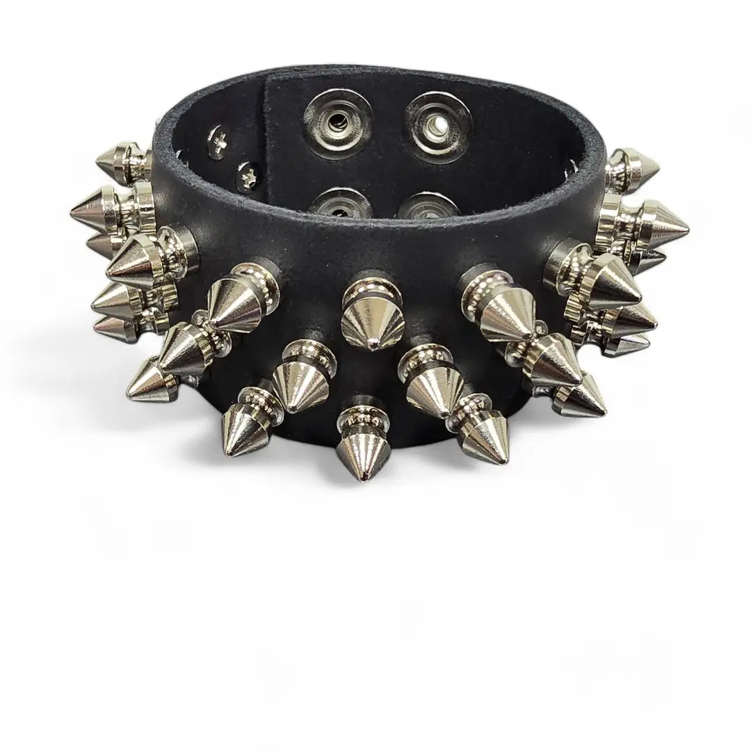 Three Row Spike Snap Bracelet, cropped front detail of three rows