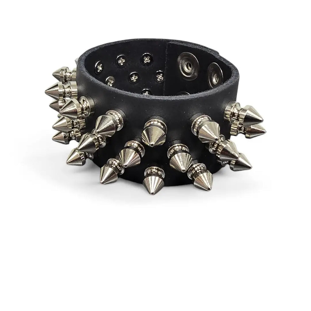 Three Row Spike Snap Bracelet, three-quarter angle with interior visible