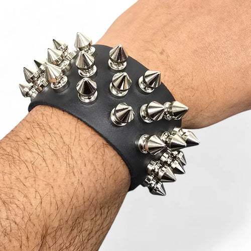 Three Row Spike Snap Bracelet, worn on wrist showing scale