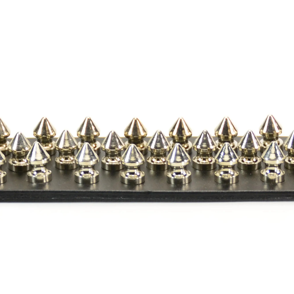 Three Row Spike Snap Bracelet, dramatic side view of spike length