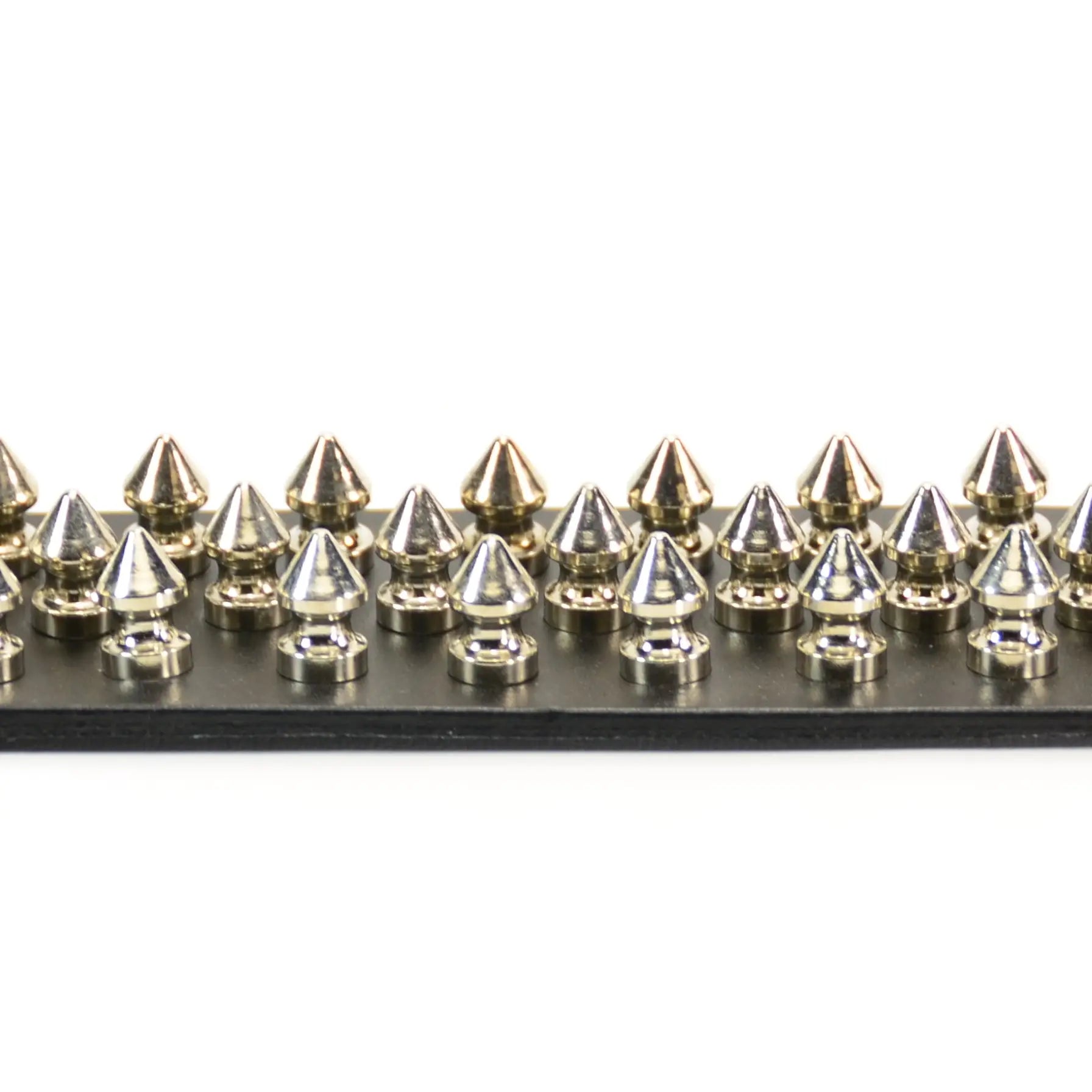 Three Row Spike Snap Bracelet, dramatic side view of spike length