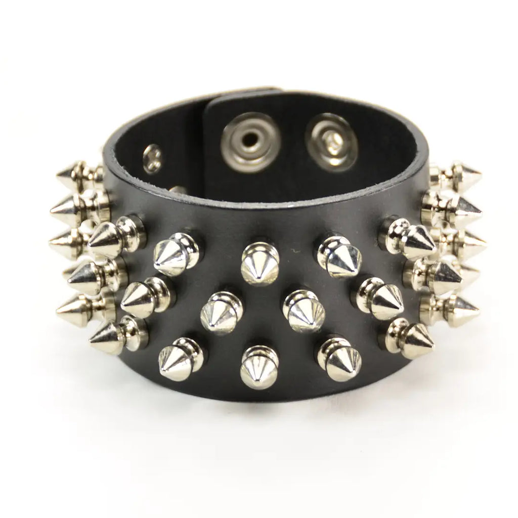 Three Row Spike Snap Bracelet, front close-up detail