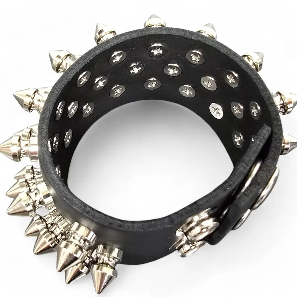 Three Row Spike Snap Bracelet, angle view showing snap closure