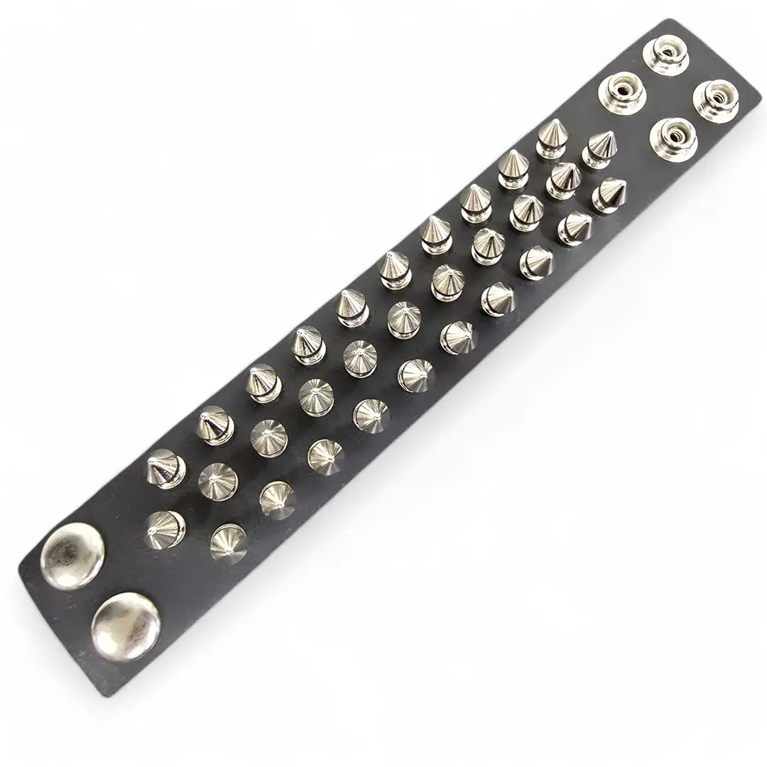 Three Row Spike Snap Bracelet, flat laid out full length