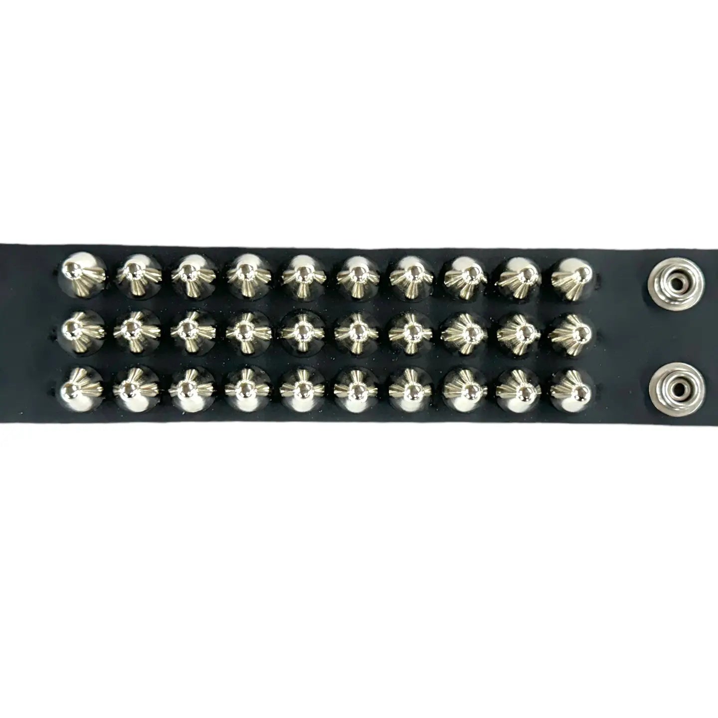 Three Row UK77 Conehead Bracelet, interior view showing stud backs and snap closure