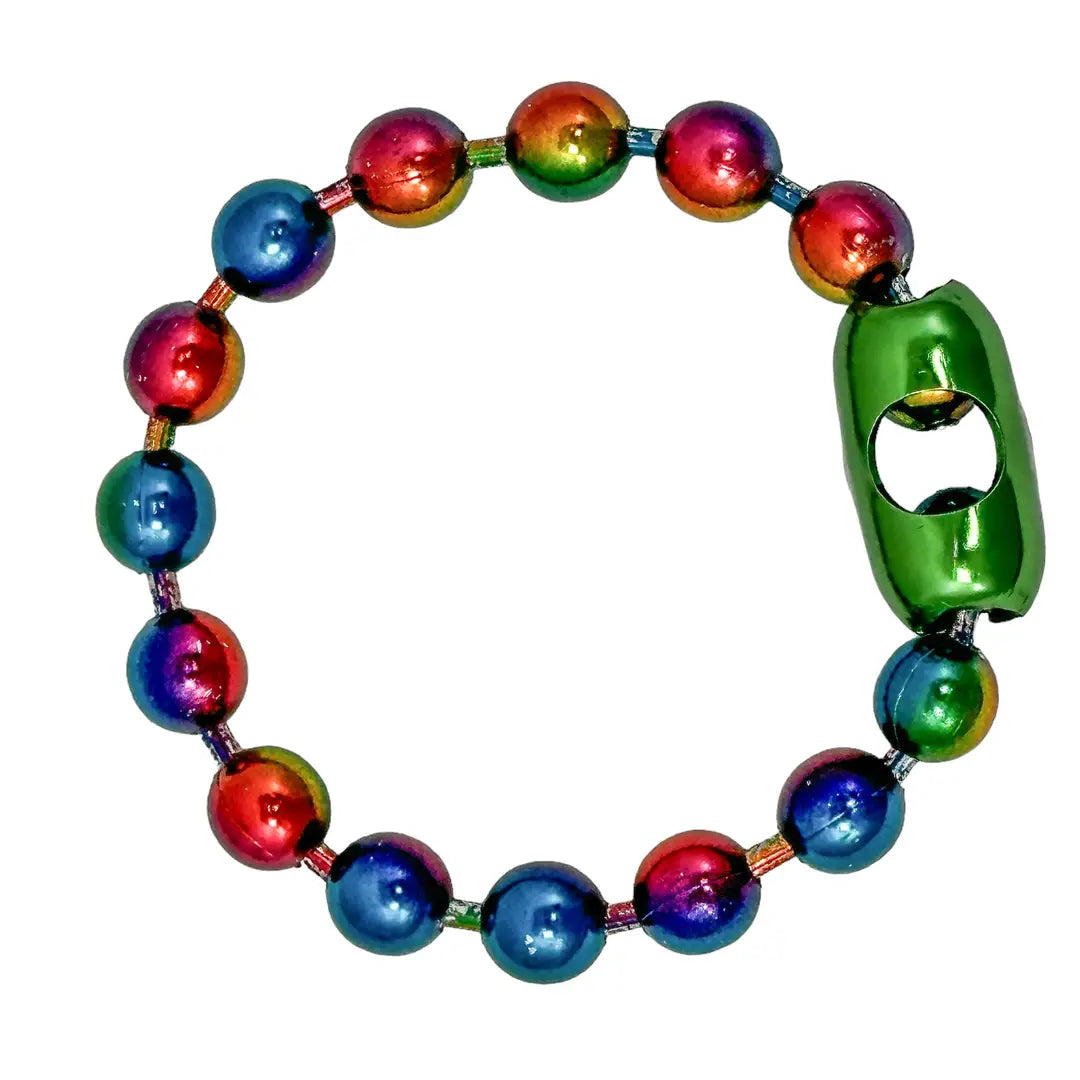 Regular Ball Chain Bracelet, anodised rainbow beads with green anodised snap connector