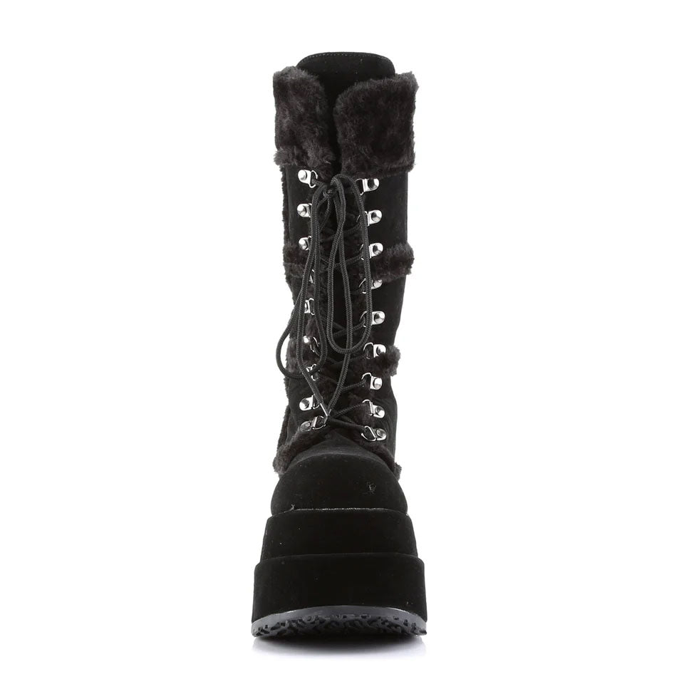 Bear Stacked Fur Platform Suede Calf Boots