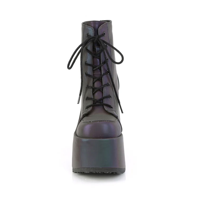 Camel Green Reflective Platform Ankle Boots