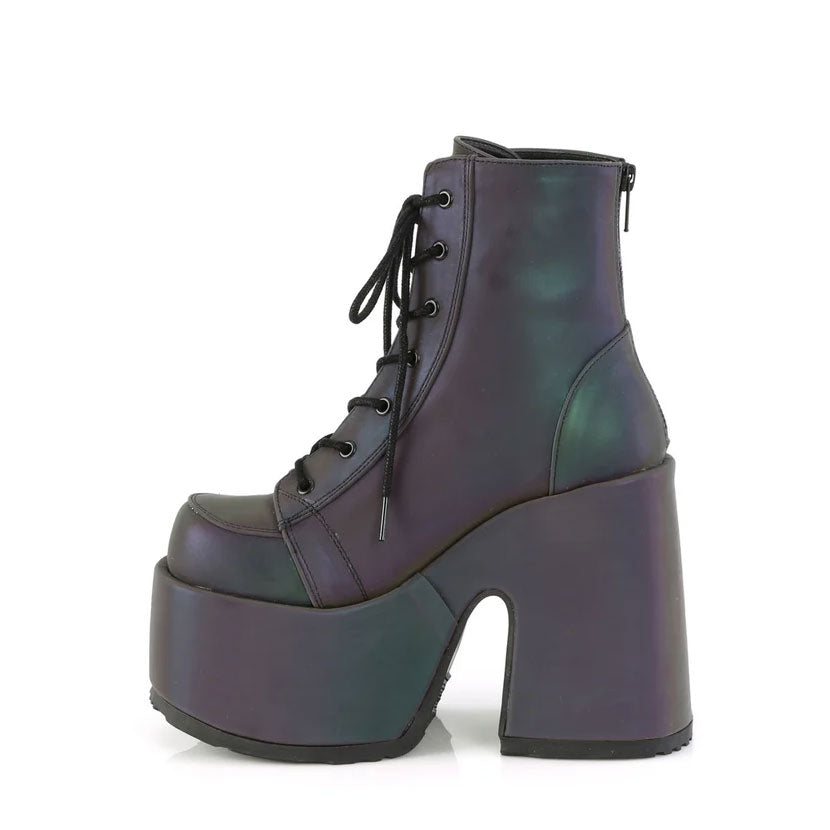 Camel Green Reflective Platform Ankle Boots