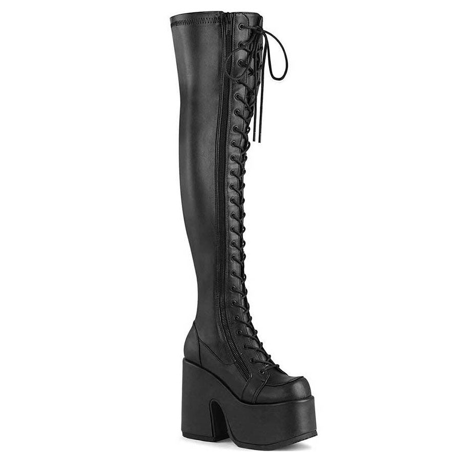 Camel Lace-Up Platform Thigh-High Boots