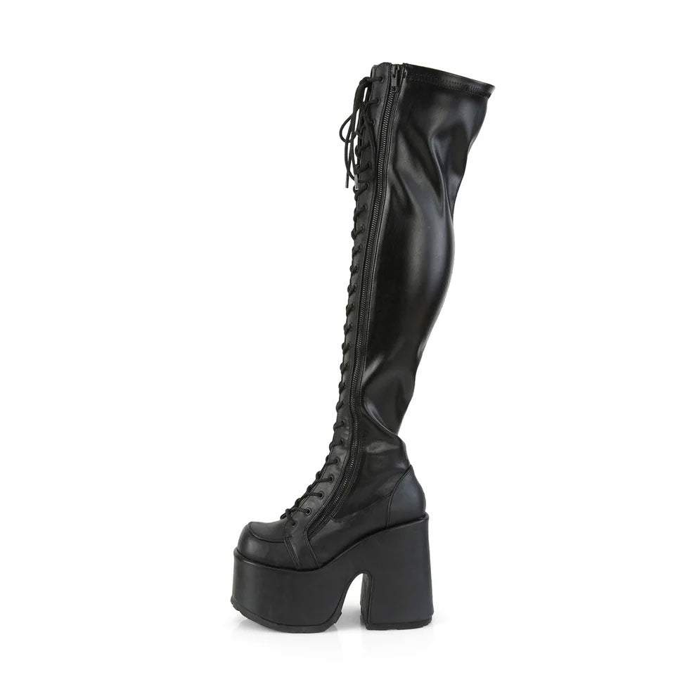 Camel Lace-Up Platform Thigh-High Boots
