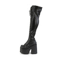 Camel Lace-Up Platform Thigh-High Boots