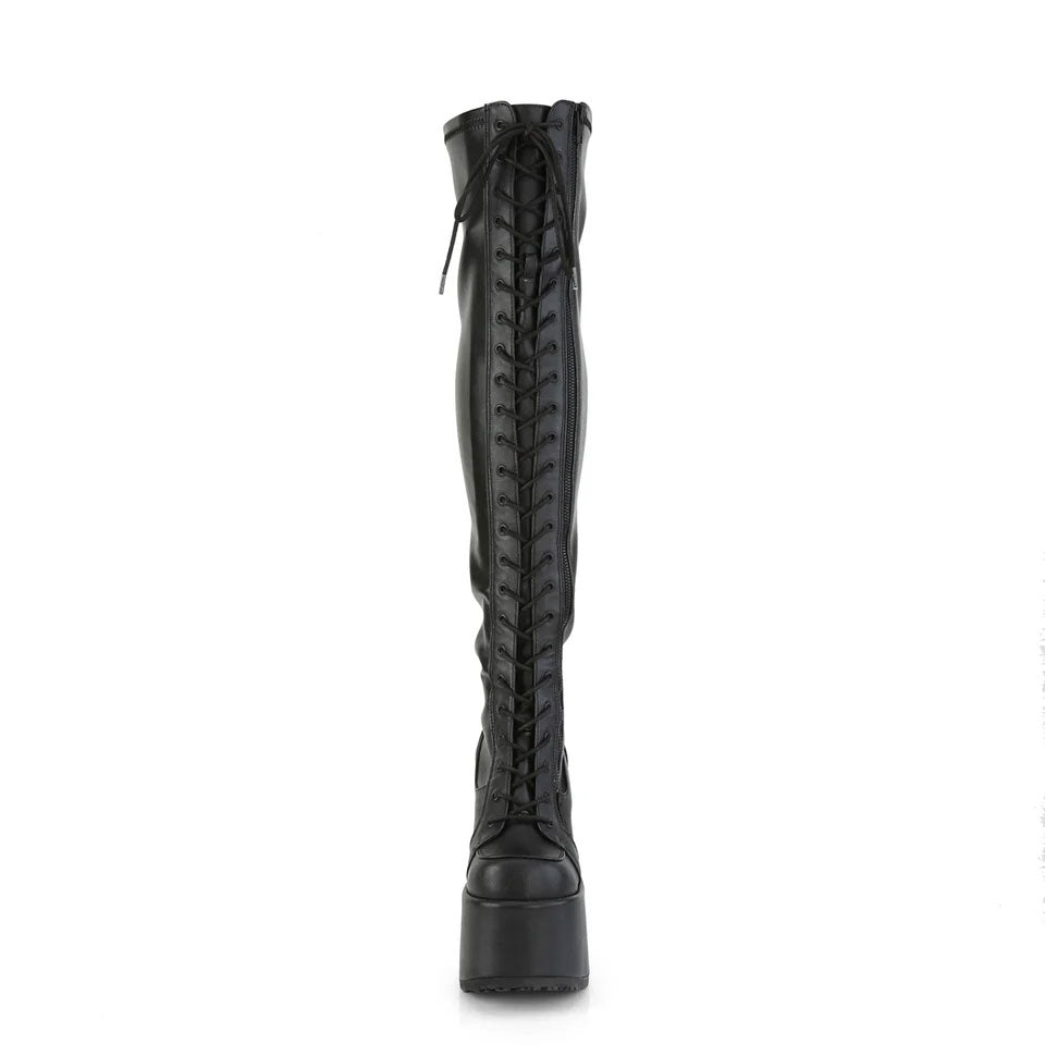 Camel Lace-Up Platform Thigh-High Boots