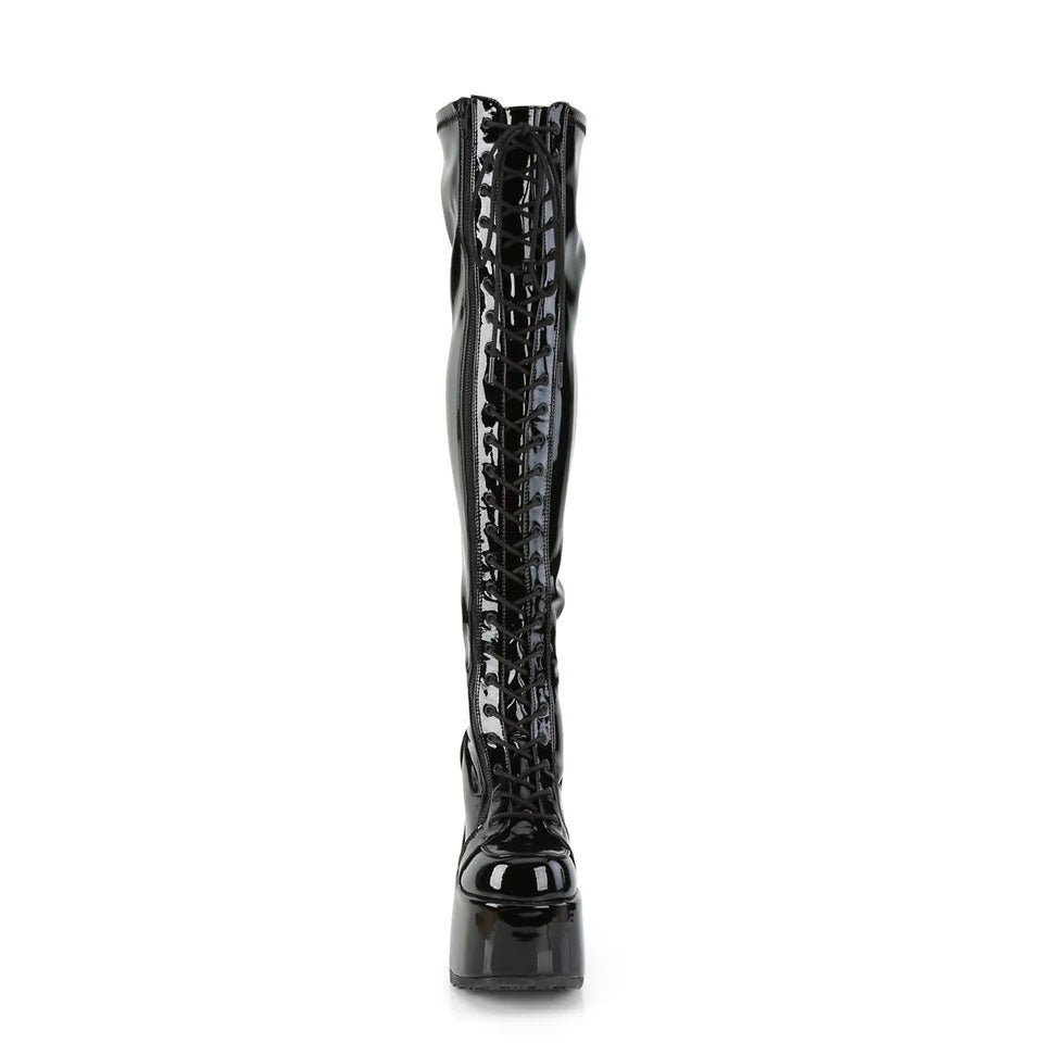 Camel Patent Platform Thigh-High Boots