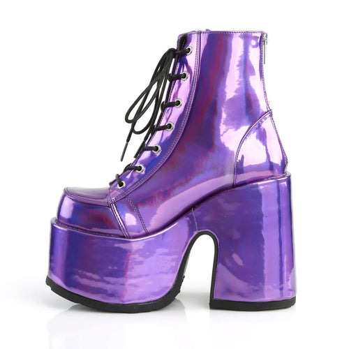 Camel Purple Hologram Platform Ankle Boots