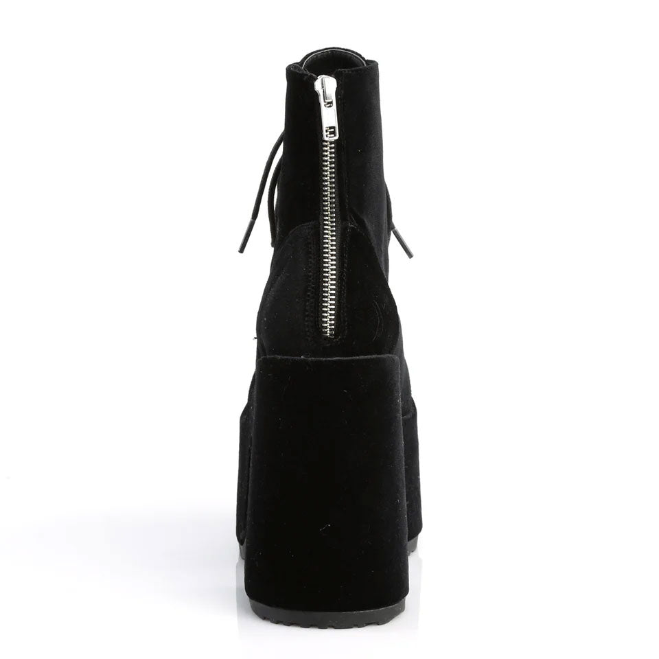 Camel Velvet Platform Ankle Boots