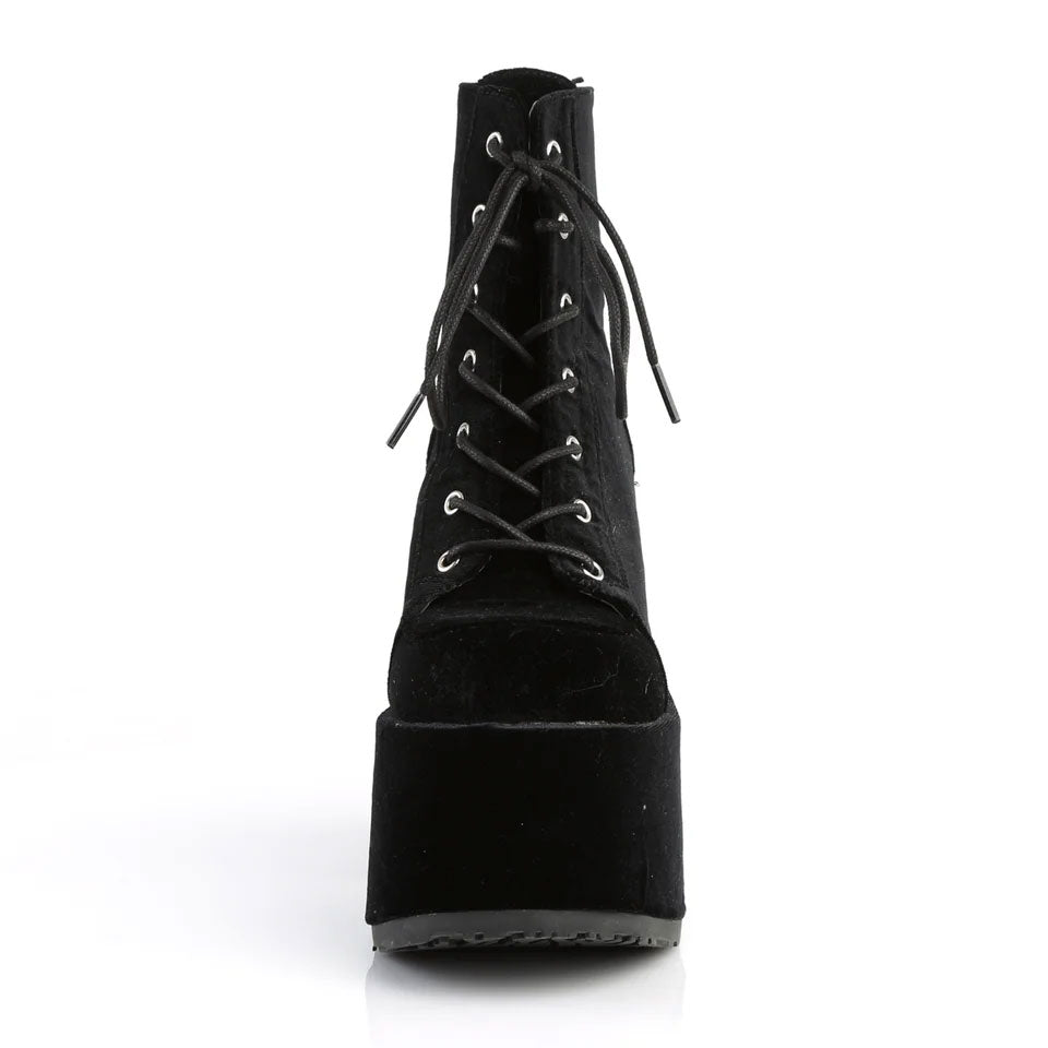 Camel Velvet Platform Ankle Boots