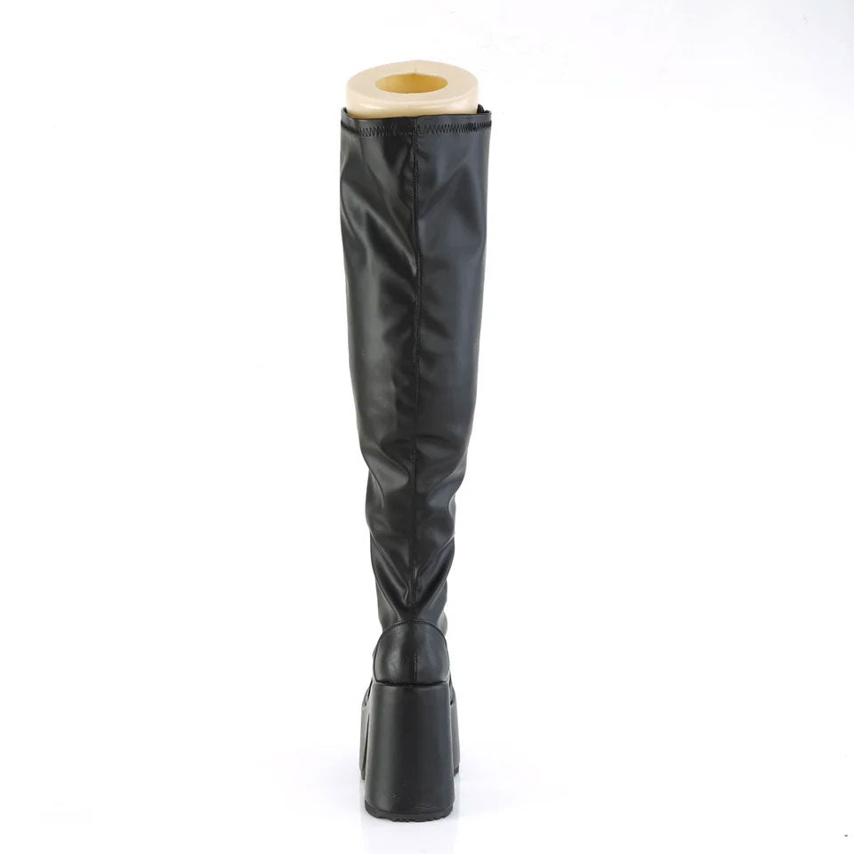 Camel Wide-Calf Platform Thigh-High Boots