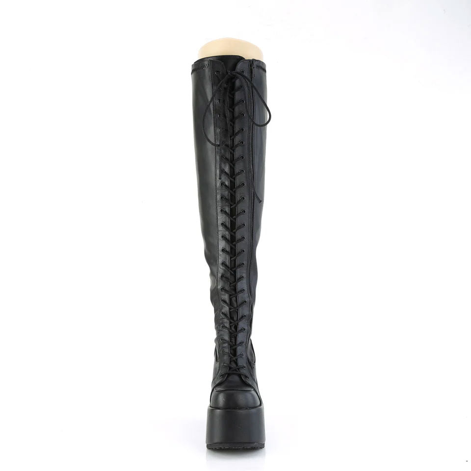 Camel Wide-Calf Platform Thigh-High Boots