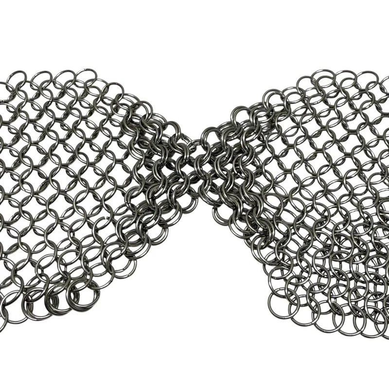 Close up of the hand woven stainless steel ring weave