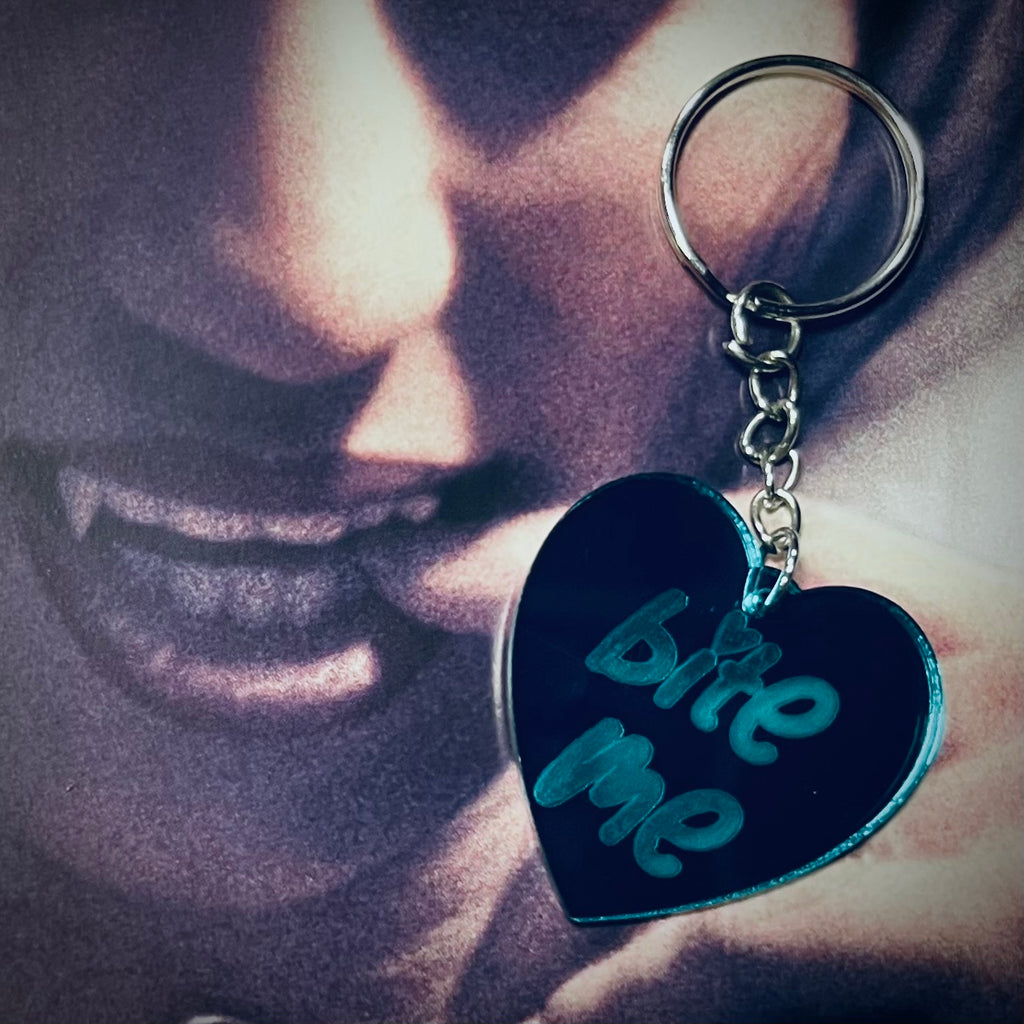 Bite Me Mirror Heart Keyring