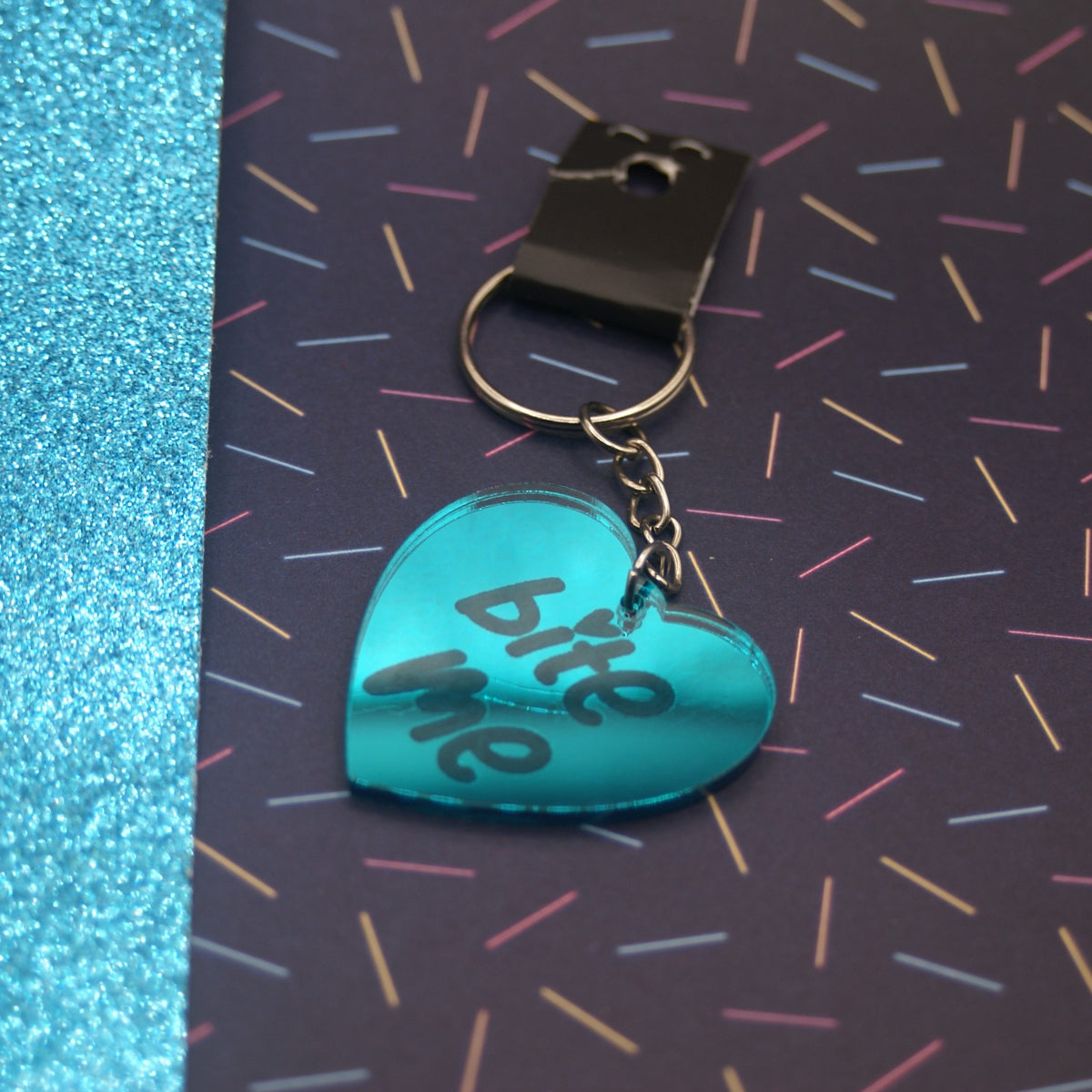 Bite Me Mirror Heart Keyring