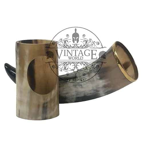 Viking drinking horn with natural horn stand