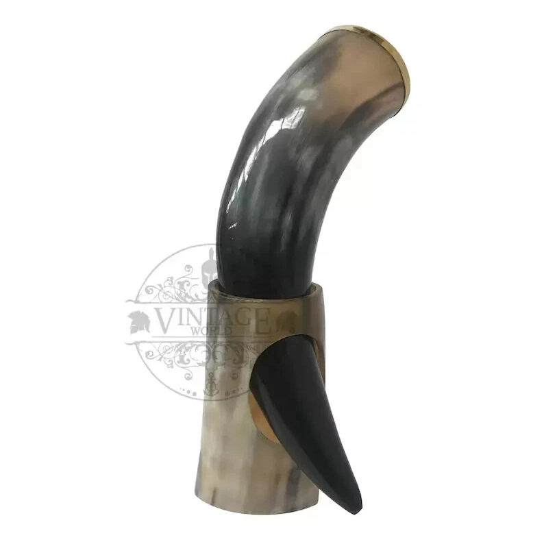 Viking drinking horn with natural horn stand