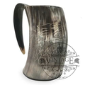 Viking horn tankard with etched wolf head