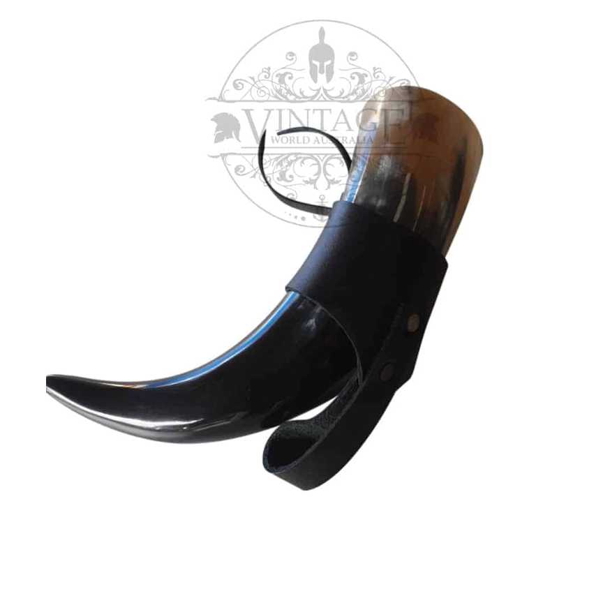 Viking drinking horn with leather belt holder